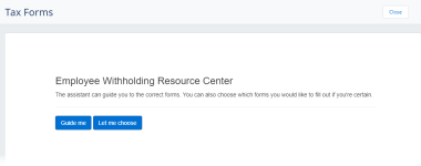 Screenshot: The first page of Employee Withholding Resource Center in the Tax Forms process